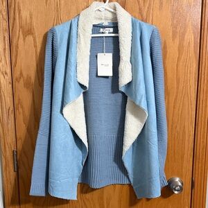 Miracle Sky Blue and Cream Open Front Cardigan